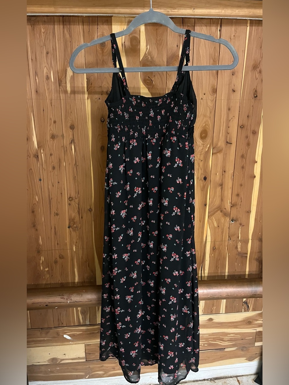 Black Floral Maxi Sundress with Smocked Bodice